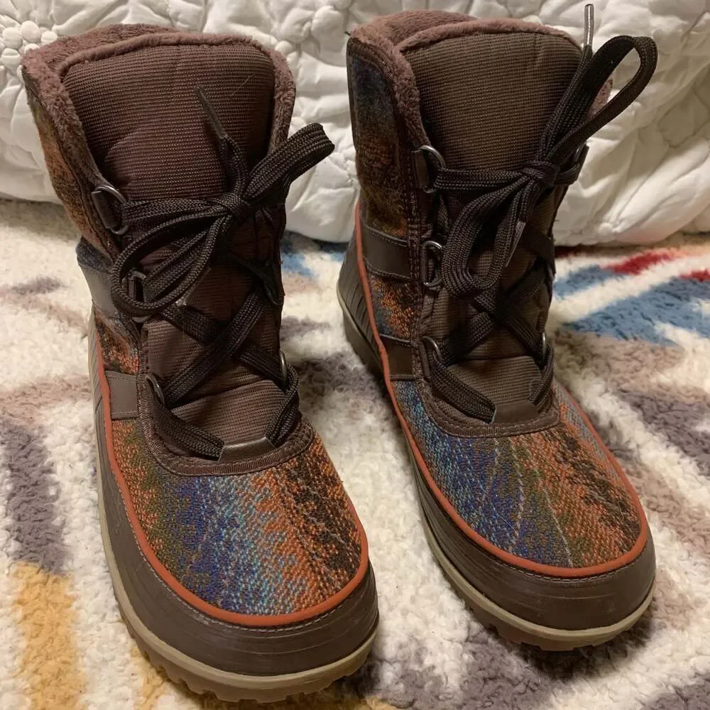 Sorel Tivoli II Tobacco Aztec Print Waterproof Suede Winter Boots